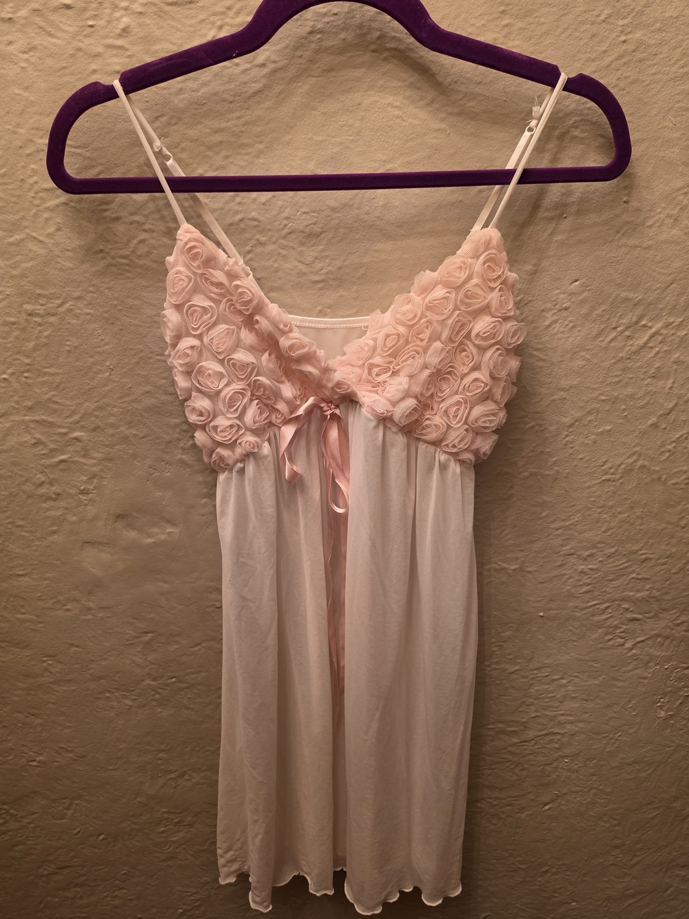 La Vie en Rose Pink Rosette Babydoll Nightgown Slip Dress S - Picture 5 of 10